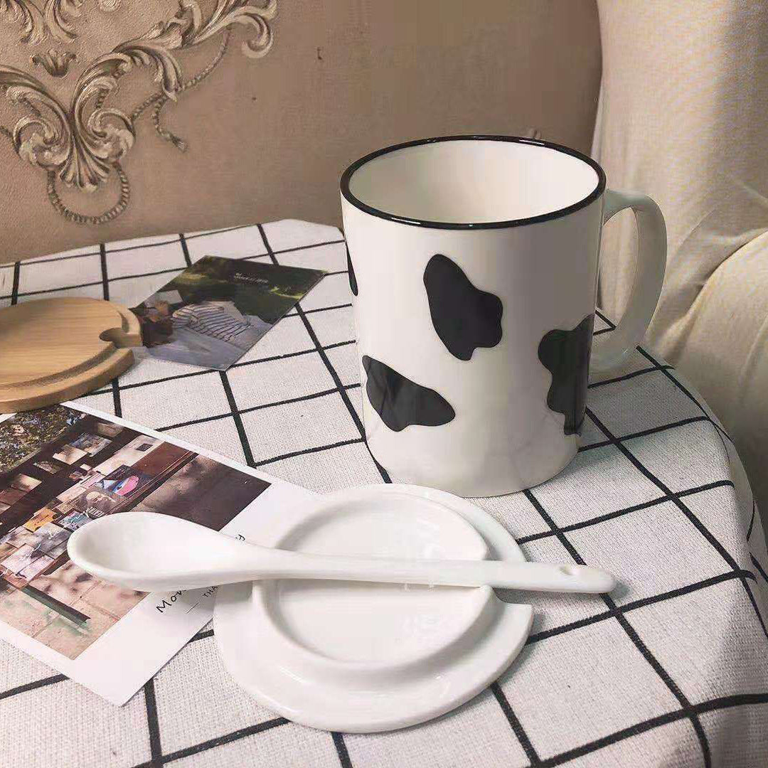 Creative Ceramic Milk Cup with Lid and Spoon - Cute Water Mug