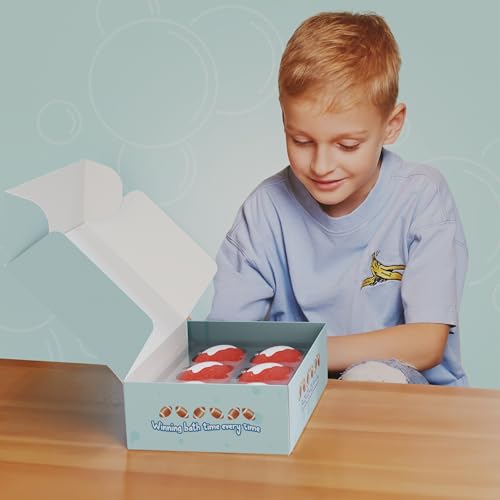 6pc Sporty Kids Bath Bombs with Surprise Inside - Perfect for Birthdays, Holidays (Football)