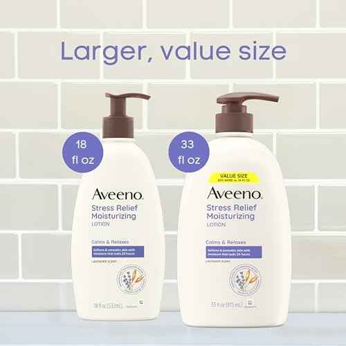 Aveeno Stress Relief Moisturizing Body Lotion 33 Fl Oz, Lavender Scent with Prebiotic Oat, Hydrating 24-Hour Moisturizer Non-Greasy for Dry Sensitive Skin, Paraben & Dye Free, Calming & Relaxing