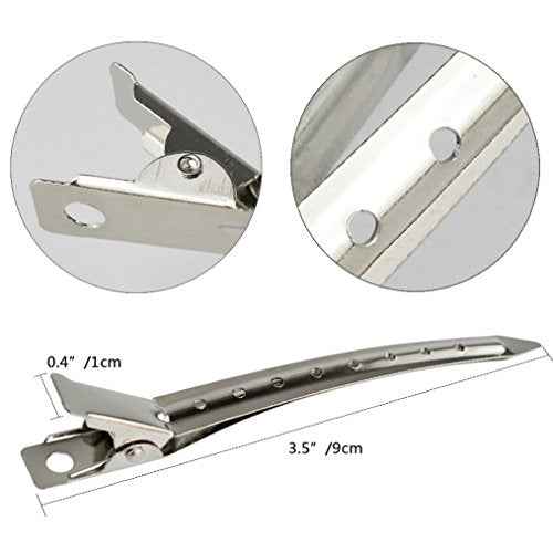 24 Packs Duck Bill Clips, Bantoye 3.5 Inches Rustproof Metal Alligator Curl Clips with Holes for Hair Styling, Hair Coloring, Silver