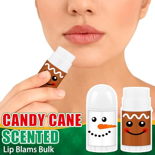 50 Pcs Christmas Peppermint Lip Balms Gifts Bulk, Mini Candy Scented Lip Moisturizer Xmas Party Stocking Stuffer Thank You Appreciation Gift for Women Coworker Staff Homeless (Xmas Character)