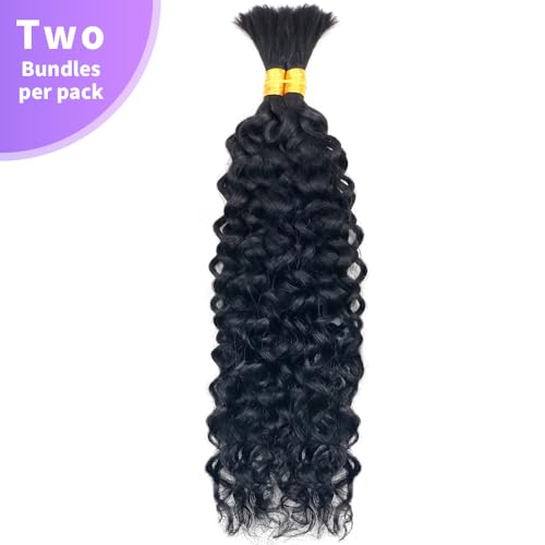 Human Braiding Hair Water Wave Bulk Human Hair For Braiding 100g (1pack-2bundles) No Weft 100% Unprocessed Human Braiding Hair For Boho Braids Water Wave Micro Braiding Human Hair 26inch Natural Color