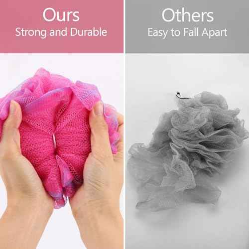 BTYMS 75g/Pc Large Loofahs Shower Sponge, Exfoliating Body Scrubber Shower Scrunchies Mesh Pouf Bath Sponges - Pack of 6
