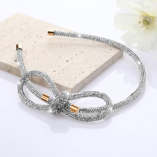 Bow Hair Clips, Silver Hair headband, Crystal Bowknot Clips, Non-Slip Rhinestone hair accessories for Women Girls Sparkly Hair Tiara for Long Short Curly Straight Thick Thin Hair