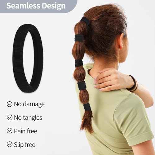 150 Pcs Seamless Elastic Hair Ties No Damage for Thick & Thin Hair, Ponytail Holders, Elastics, Soft Pony Tails Bands for Women, All Black