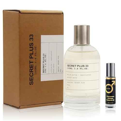 Men's Cologne Set Secret Plus 33 100ml Eau de Toilette & 10ml Pheromone Perfume Oil | Citrus Floral Woody Fragrance | Long Lasting Fresh & Sophisticated Scent for Men Gift