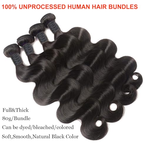12A Human Hair Bundles 16 18 20 22 Inch Body Wave Bundles Human Hair Unprocessed Brazilian Quick Weave Hair 4 Bundles for Women Natural Color