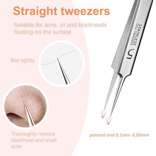WSYUB Blackhead Tweezers, Milia Remover, Pimple Popper Tool,Ingrown Hair Tweezers, Blackhead Extractor