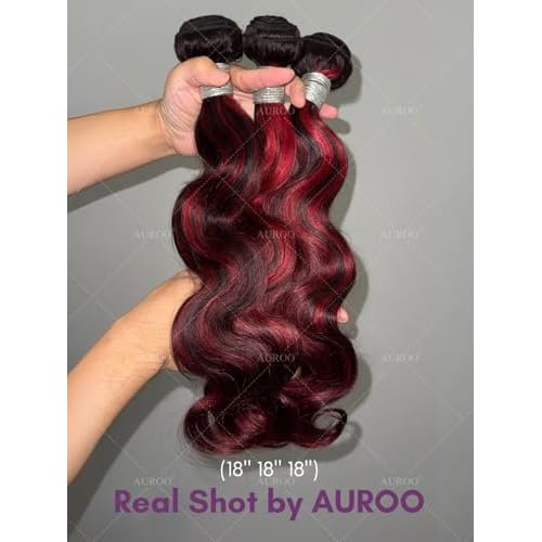 99J Burgundy Highlight Body Wave 3 Bundles Human Hair, 12A 100% Virgin Burgundy and Black Colored Human Hair Bundles Thick Track Ombre Red 99J Brazilian Quick Wavy Weaves Sew In Remy 10 12 14 In