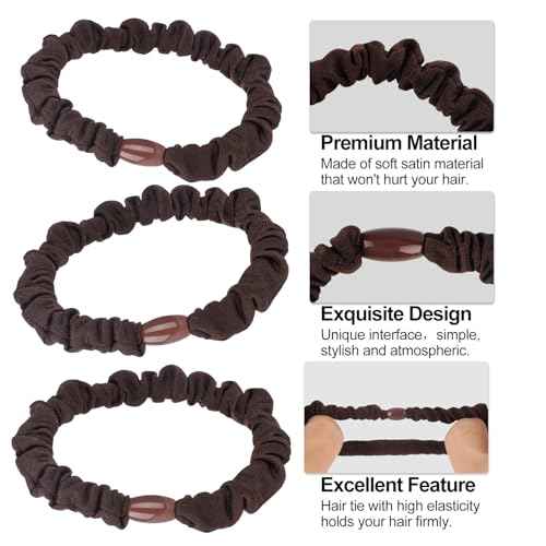 JessLab Scrunchy Hair Ties, 10 Pcs Silk Satin Hair Ties Ponytail Holders Gentle Elastic No Damage Scrunchies Hair Bands Stretchy Hair Accessories for Girls Women Ladies, Brown
