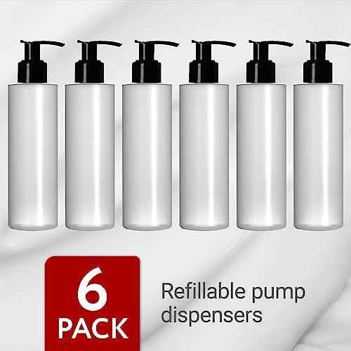Impresa Plastic Pump Dispenser Bottle - Versatile Lotion Bottle with Pump for Massage Oil - Dishwasher-Safe Refillable Lotion Dispenser - Opaque, 8 Fl Oz, 6-Pack