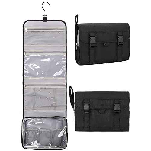 Relavel Travel Hanging Toiletry Bag for Men Women Travel Kit Shaving Bag Waterproof Large Makeup Bag Wash Bag Makeup Organizer Cosmetic Case for Bathroom Shower Black
