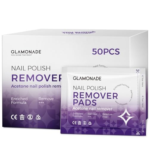 Nail Polish Remover Pads: 50 Pack Bulk Set Acetone Nail Polish Remover Wipes Individually Wrapped - Rapidly Remove Gel Polish & Fingernail Polish Travel Kit for Home & Salon