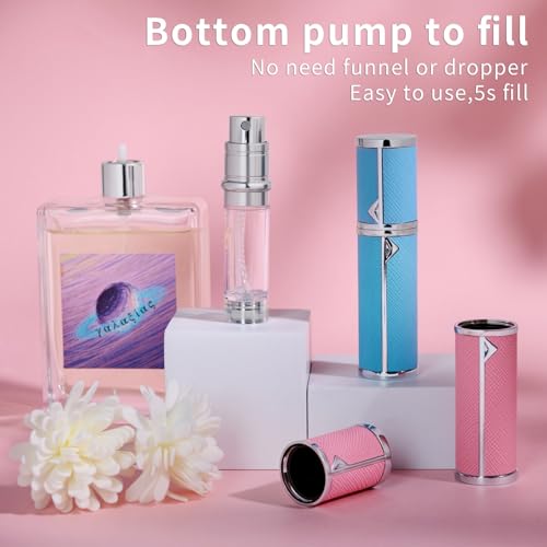 2pcs Travel Perfume Bottle Refillable, Cologne Travel Size Atomizer Bottle,Refill Perfume Dispenser Container,Mini Spray Pump Scent Case For Men And Women, 5ml (Sky Blue & Pink)