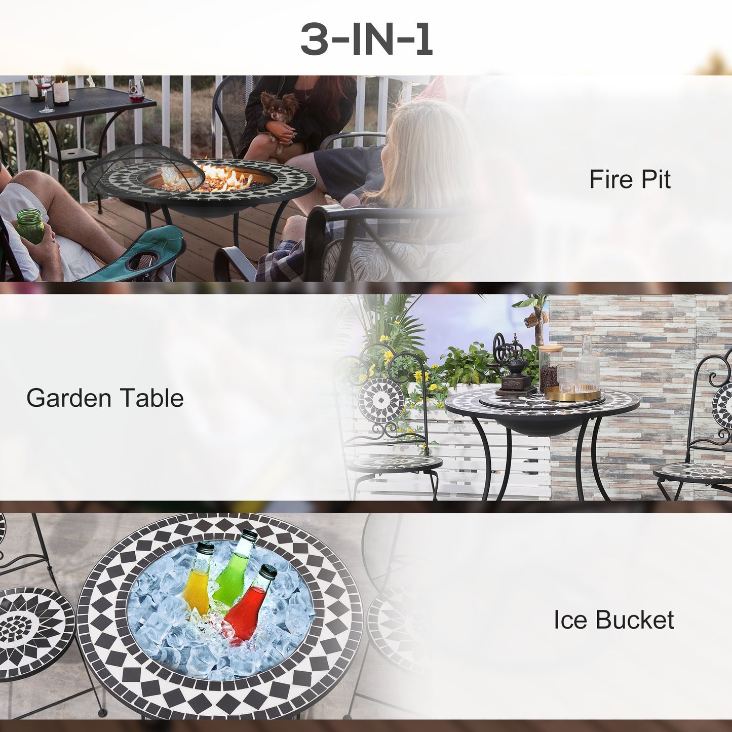 30" Outdoor Fire Pit Dining Table - 3-in-1 Wood Burning Fire Pit, Ice Bucket, Storage Shelf