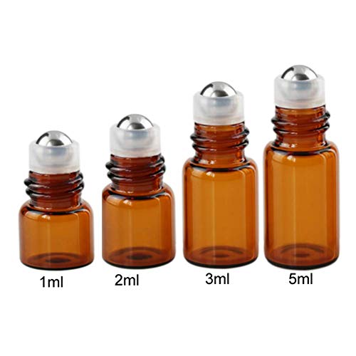 50Pcs 1ml (1/4 Dram) Refillable Empty DIY Mini Travel Glass Roll On Bottles Essential Oils Roller Bottles Perfumes Cosmetic Sample Vials Jar Containers with Gold Lids and Stainless Steel Roller Ball