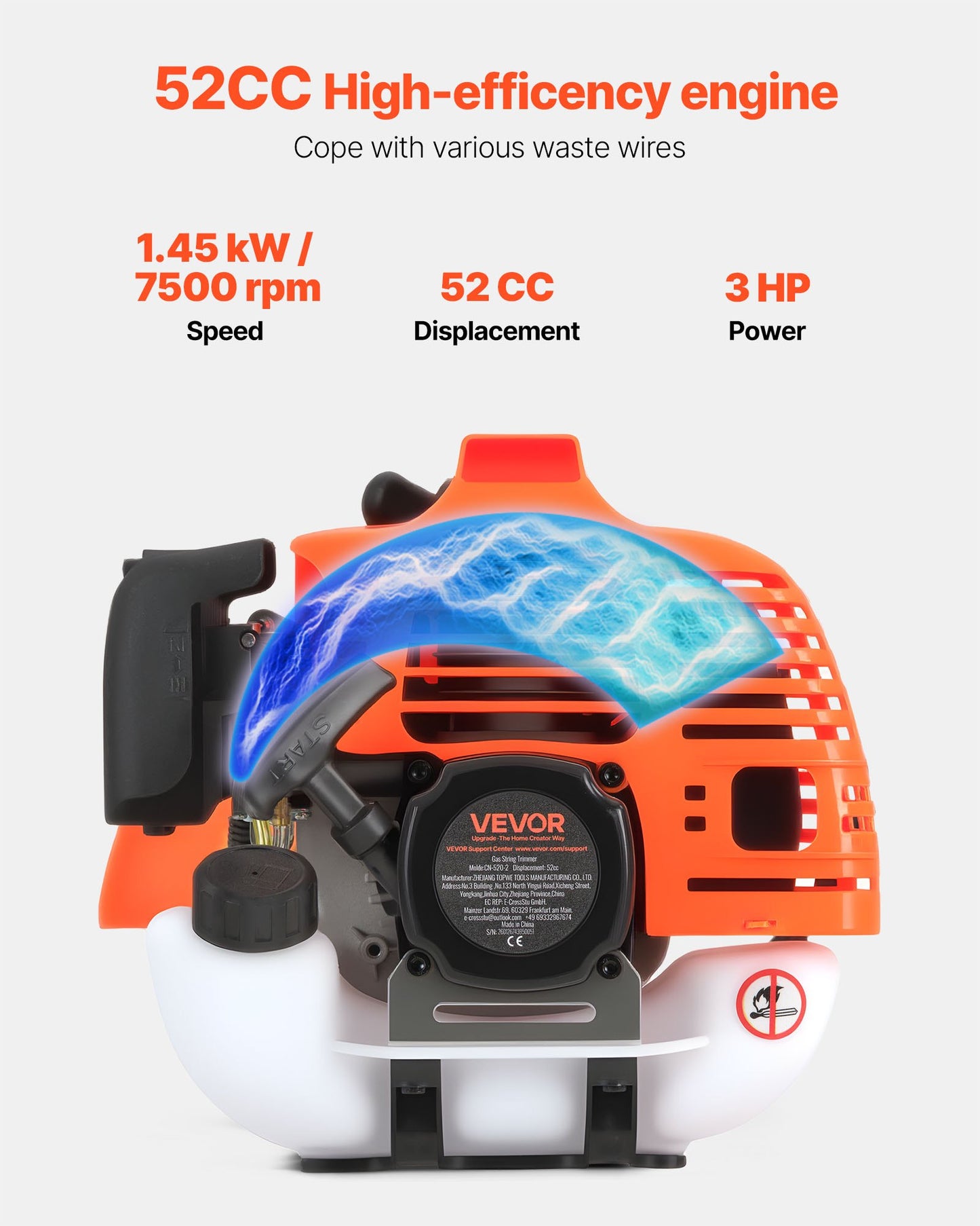 Gas-Powered 52cc 2-Stroke Cordless Weed Eater with Blade & Edger, 17" Lawn Trimmer