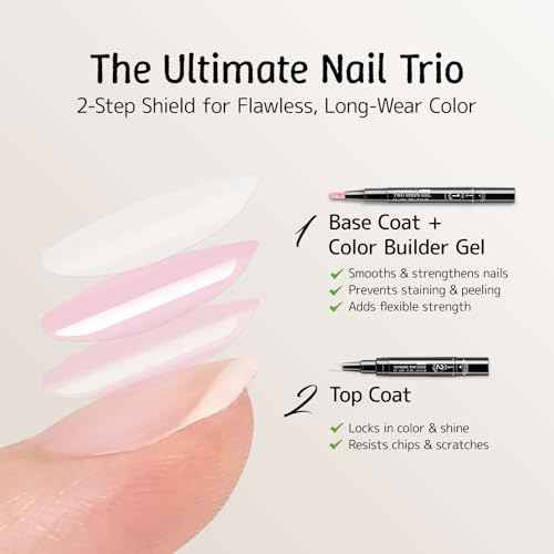 2 Step Nail Polish Pens Set, 6 Pcs Nude Natural Color Builder Base 1 Piece Top Coat Fingernail Toenail Gel Series for Women, Hema Free High Gloss Long Last Portable Ideal Gift (U V Needed)