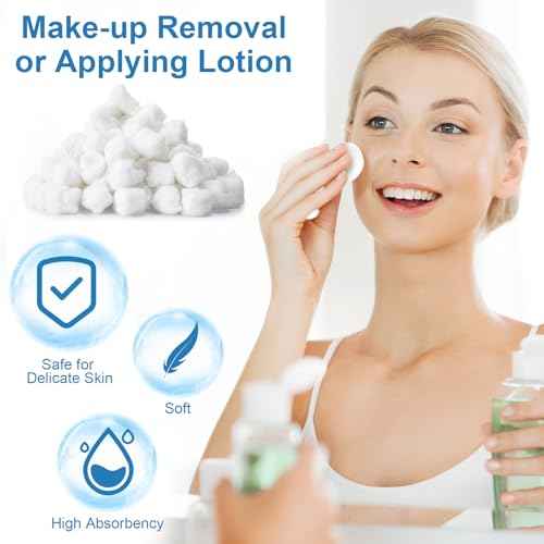 2000 Pcs Soft Cotton Ball Bulk Organic Medium Cotton Ball for Absorbent Multipurpose Pure Nail Polish Remover Makeup Removal First Aid Face Crafting Cleaning Skin Applying Lotion
