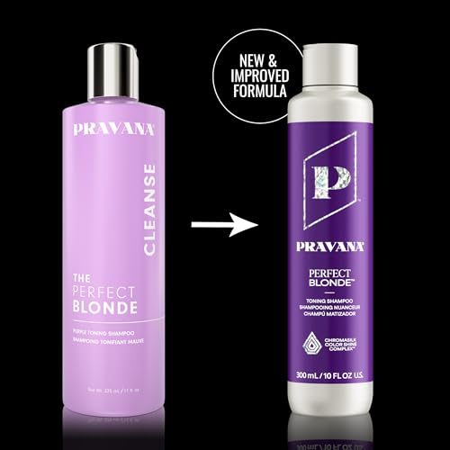 PRAVANA The Perfect Blonde Purple Toning Shampoo & Conditioner & Masque | Neutralizes Brassy, Yellow Tones | For Color-Treated Hair | Chromasilk Enhances Shine & Protection | Vegan | 10 Fl Oz