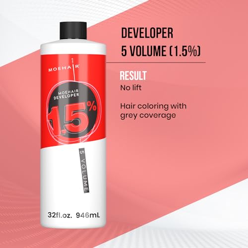 MOEHAIR Hair Color Developer 1.5% Hydrogen Peroxide | 5 Volume Creme Developer for Coloring and Bleaching | Paraben-free | Professional-Grade Hair Creme Developer | Peach Fragrance ? 32 Fl. Oz