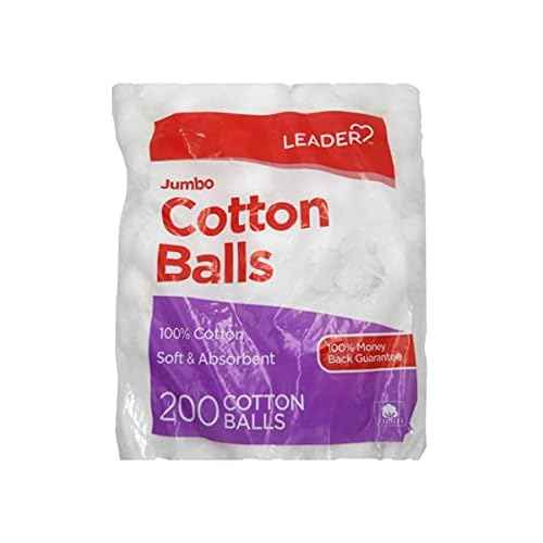 Leader Jumbo Cotton Balls 200 Count - 100% Pure Natural Cotton for Face, Makeup & Nail Polish Remover - Hypoallergenic & Absorbent for Skincare, Baby Care & First Aid - Soft, Cosmetic Grade Quality