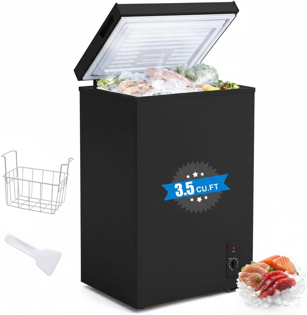 3.5 Cu.Ft Small Chest Freezer Compact Deep With 7-Level Temperature