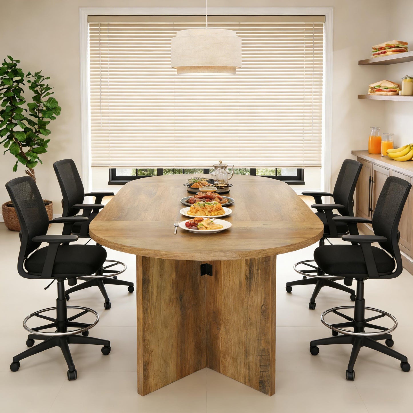 Spacious Oval Kitchen Table - Brown Farmhouse Design
