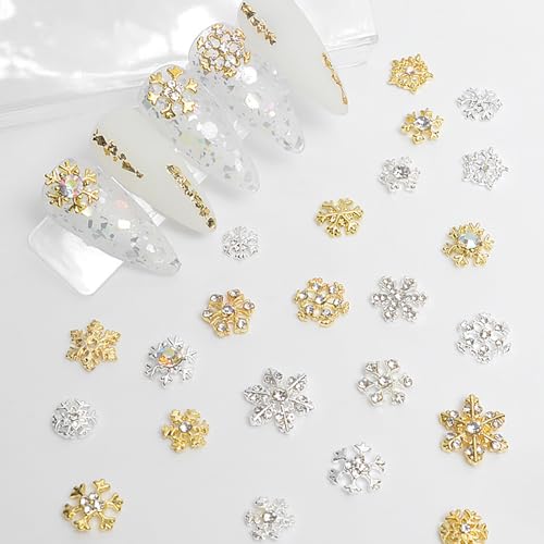 JCAKES 40pcs Christmas Decorations Snowflake Nail Charms with Rhinestones Metal Snowflake Jewels Charms Resin Snowman Santa Claus Nails Design 3D Charms for Nails DIY Craft Home&Salon