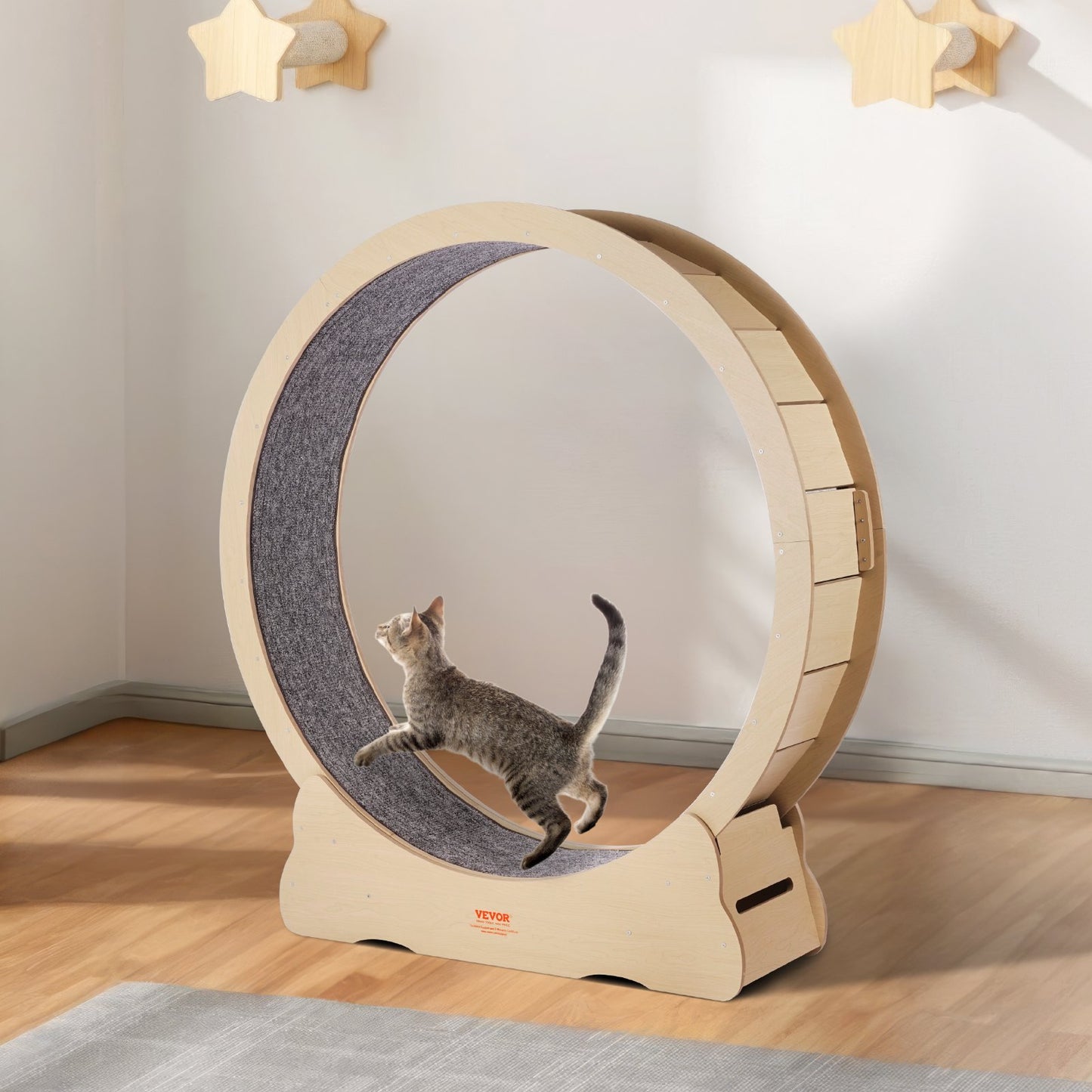 Large Wooden Cat Exercise Wheel 52-inch Indoor Feline Treadmill for All Sizes