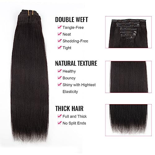 ABH AmazingBeauty Hair Yaki Straight Clip Hair Extensions Human Hair Real Remy Thick Yaki Clip in for African American Relaxed Hair 7 Pieces 120 Gram Per Set, 18 Inch