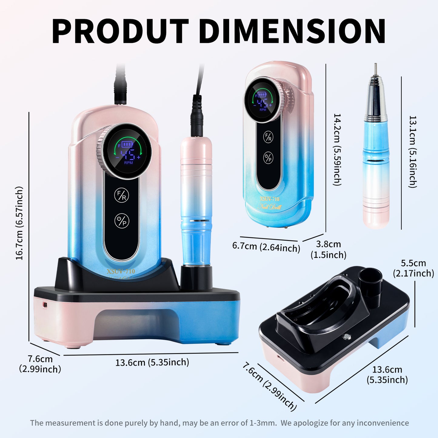 Portable Electric Nail Drill 45000RPM - Rechargeable Professional E-File Kit