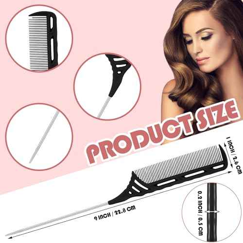 12 Pcs Weaving Winding Combs 9 Inch Foiling Combs Rat Tail Comb with Steel Pin Heat Resistant Teasing Parting Combs for Professional Hair Stylists Braids Highlighting Winding Hair