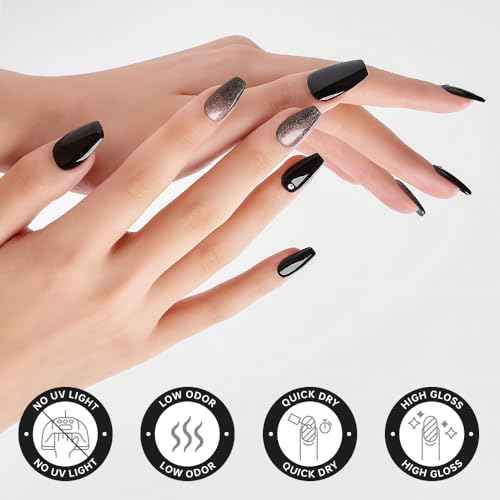 COSMOO Black Nail Polish, Black Quick Dry Nail Lacquer, Vegan Chip-Resistant Long-Lasting Nail Lacquer for Nail Art Varnish, 12ml /0.41 fl oz