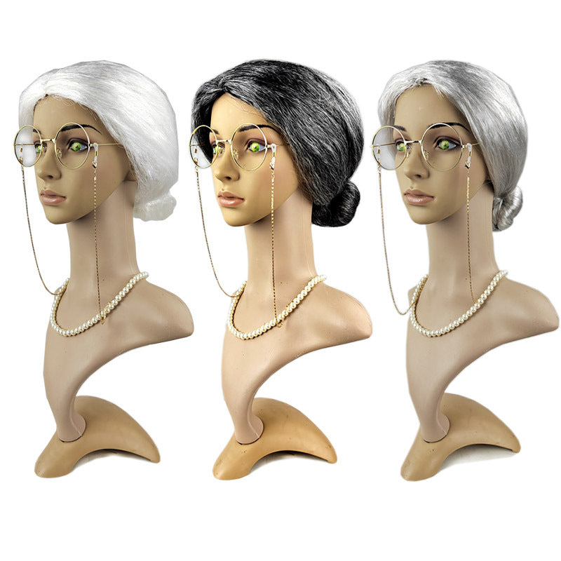 Grandma Wig for Costumes - White, Silver & Gray Synthetic Hair Wigs for Dress Up