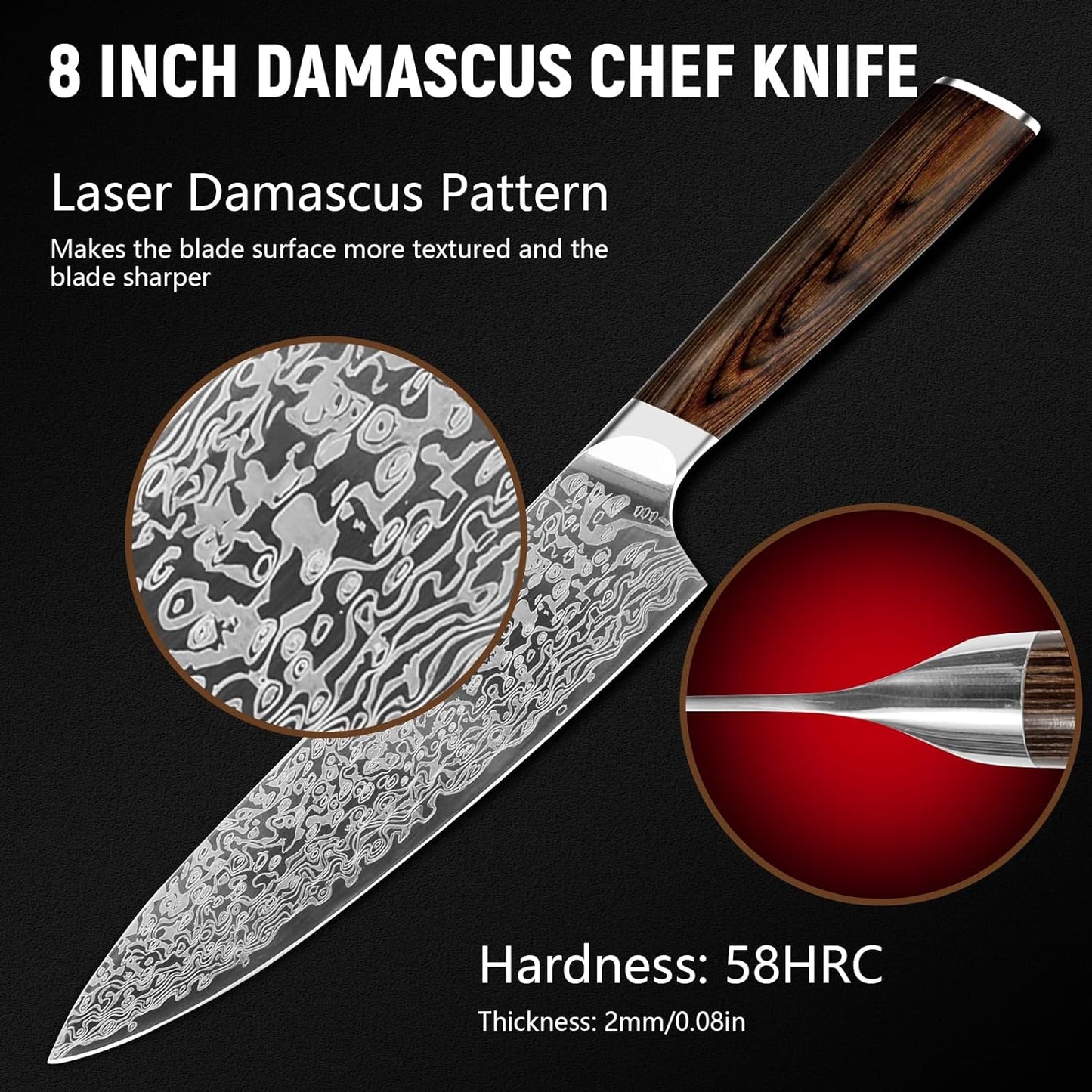 7.8 Inch Japanese Vanadium Steel Chef Knife with Rosewood Handle