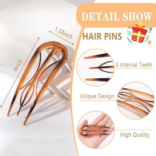 6PCS French Hair Pins for Women, Tortoise Shell French Pins Hair, Large Hair Styling Pins for Thin Thick Hair, 3 Internal Teeth Hair Sticks, Lialys Hair Pin for Buns, French Twist Pin,Christmas Gifts