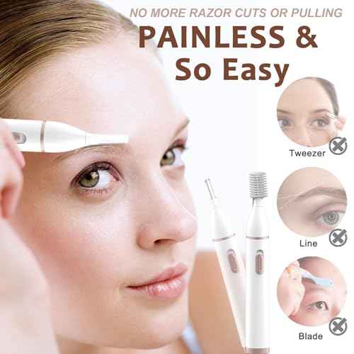 Eyebrow Trimmer Razor for Women - Electric Eye Brow Trim Shaver - Painless Brow Trimming Rechargeable Facial Hair Removal for Eyebrows Chin Peach Fuzz Lips Ear Face Neckline with Comb