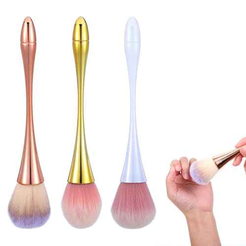3 Pcs Nail Dust Brushes, Nail Art Dust Brushes for Cleaning Powder Dip Powder Brush Large Makeup Blush Brush Nails Art Tools Trimming Cleaning Tools for Professional Beginners
