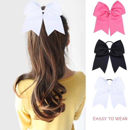 40Pcs 8" Large Cheer Hair Bows Grosgrain Ribbon Elastic Bands Handmade Ponytail Holder for Cheerleading Girls School College Sports (white)