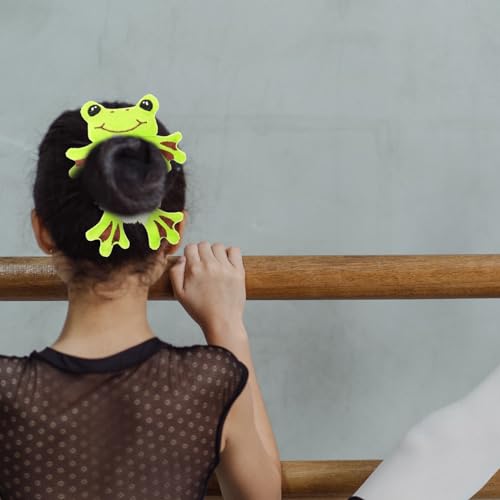 Angoily Hair Scrunchies, 4PCS Elasticity Hair Ties Cute Ring Plush Cat Belt Rubber Band Fluffy with Rope Frog Elastic Animal Scrunchies Ropes, Satin Ties for Girls, Plush Ties