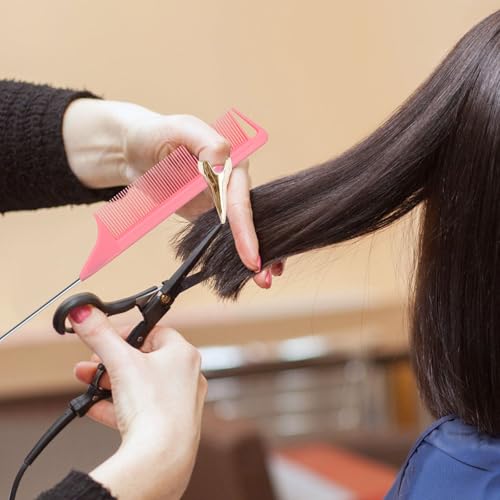 17 Pieces Hair Parting Tools Set Heart, Included 8P Hair Parting Ring 2P Metal Rat Tail Comb 6P Hair Sectioning Clip with 1P Magnetic Wrist Sewing Pin Holder for Braiding (Pink)