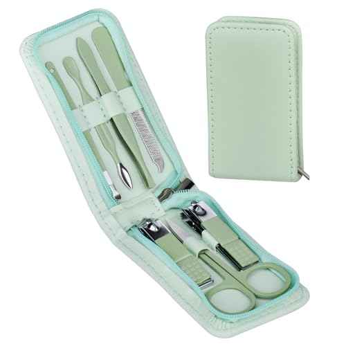 7 Pcs Manicure Set Stainless Steel Nail Clippers Kit, Nail Care Beauty Tools Set Christmas Stocking Stuffers, Christmas Gifts for Men and Women Travel Grooming Kit With Zipper Leather Case