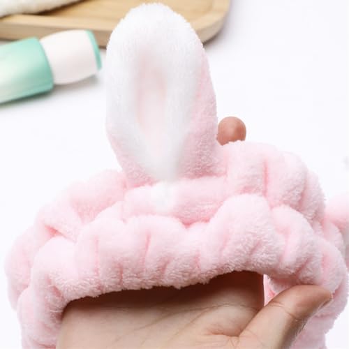 6 Pack Spa Headband, Rabbit Ears Makeup Headband Hair Band, Elastic Bunny Ears Coral Fleece Head Wrap Skincare Headbands for Party Face Washing Beauty Shower Women Girls, Easter Cosplay Costum