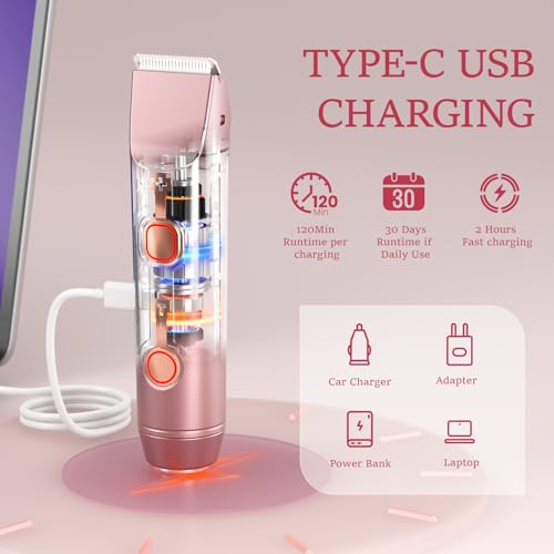 2 in 1 Bikini Trimmer for Women: Electric Razor & Shaver [IPX7 Waterproof] with Dual Heads for Body Pubic Hair - Rechargeable Lady Facial Trimmer for Underarm Leg Arm Face