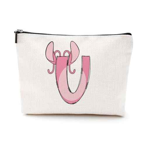 LONGXIN Cute Cartoon Gifts Initial Personalized Makeup Bag Monogrammed Cosmetic Bags Birthday Christmas Gifts for Women Girls (U)
