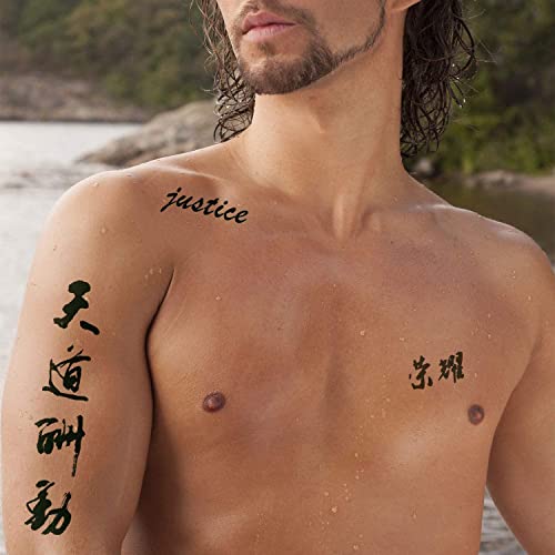 Temporary Tattoo Chinese 130+Designs Improved Realistic Fake Tattoo of Chinese Characters,Waterproof Long-lasting Word Tattoos Temporary Christmas Gift blue