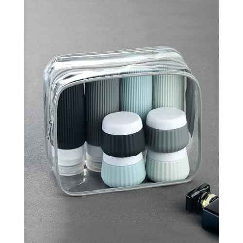 Travel Bottles - 8 Pack, TSA Approved Travel Size Toiletries, Leak Proof Silicone Squeezable Containers in Clear Bag