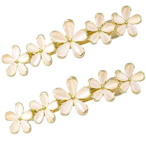 2 Pcs 2.64inch Flower Opal Hair Clips Gold Sparkly Wedding Barrettes Fancy Hair Pins Valentines Wedding Prom Engagement Birthday Decorative Accessories for Women Girls Thick Fine Hair