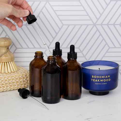 4oz Amber Glass Dropper Bottles (6-Pack), Refillable Glass Bottles for Essential Oils, Cosmetics, and Cooking